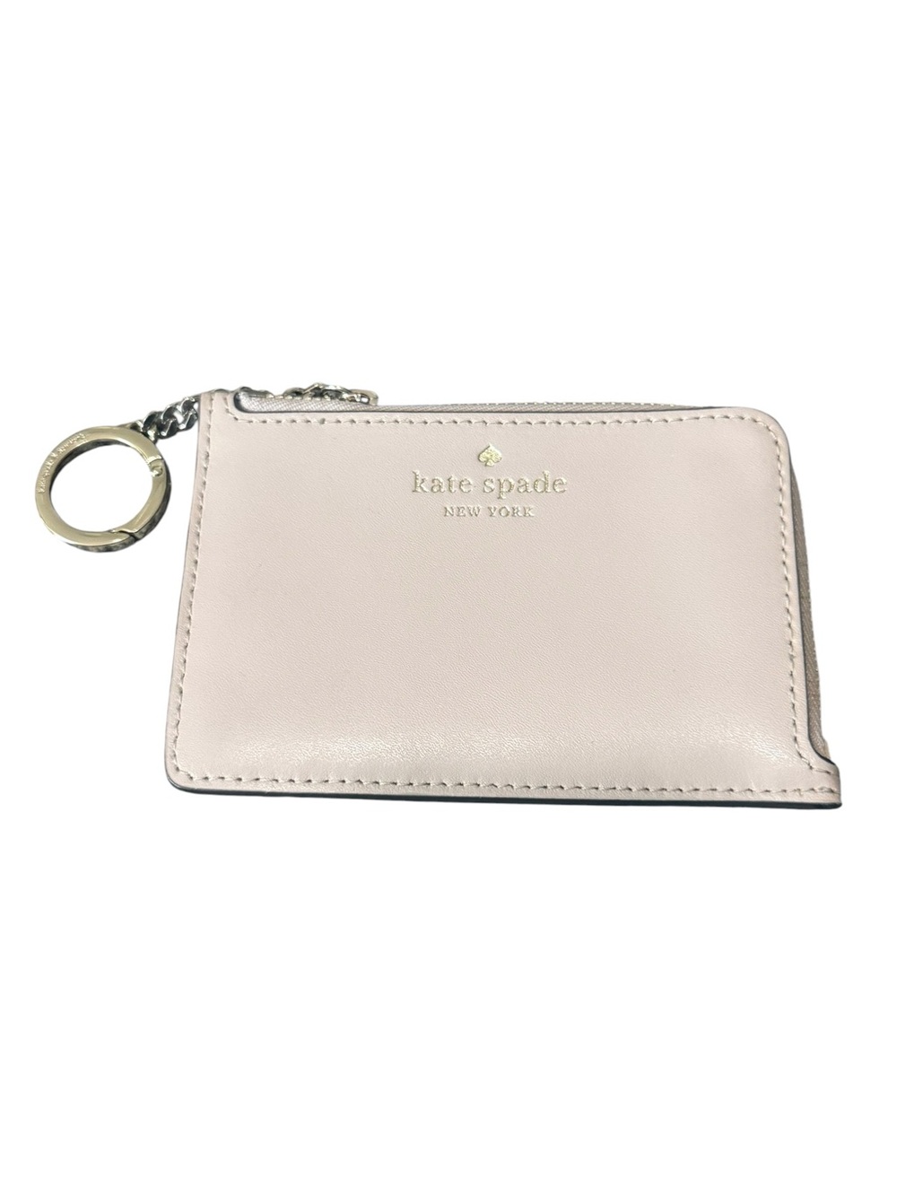 kate spade blush pink leather zip card holder with keyring